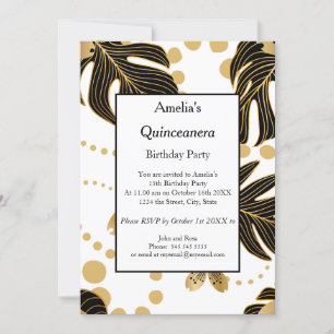 Quinceanera White Black Gold birthday party  Invitation