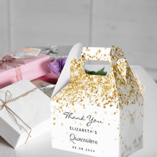 Quinceanera white gold hank you favor box