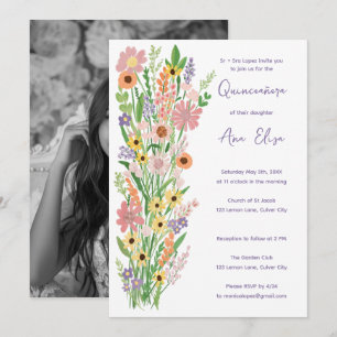 Quinceañera Wildflowers Handpainted Custom Photo Invitation