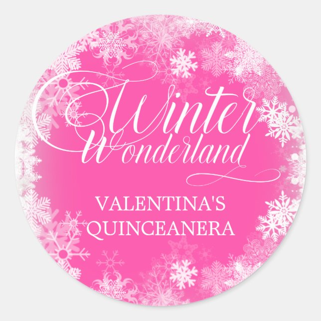 QUINCEANERA Winter Wonderland Snowflake Favour Classic Round Sticker (Front)