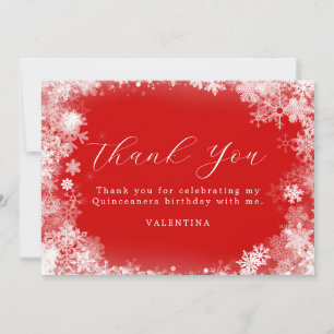 Quinceanera Winter Wonderland Snowflake Red Thank You Card
