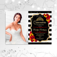 Quinceanera With Photo - Red Roses Sunflowers