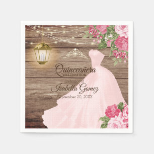 Quinceañera Wood and Pink Mauve Flowers Napkin