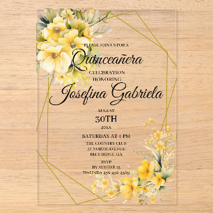 Quinceanera Yellow Gold Acrylic Invitations