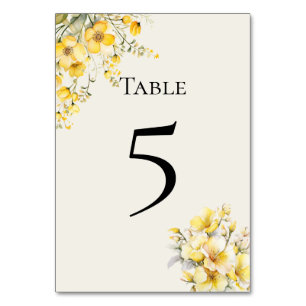 Quinceanera yellow gold Table Number Card