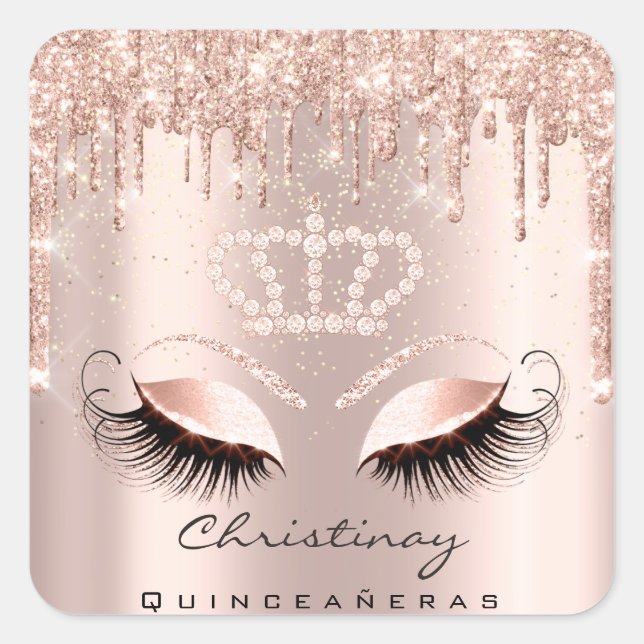 Quinceañeras Crown 16th 15th Bridal Rose Glitter Square Sticker (Front)