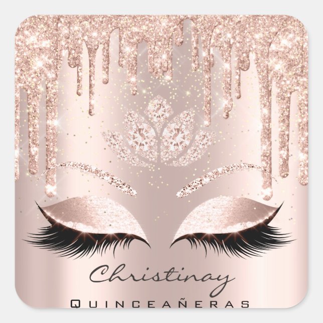 Quinceañeras Sweet 16th 15th Bridal Rose Glitter Square Sticker (Front)