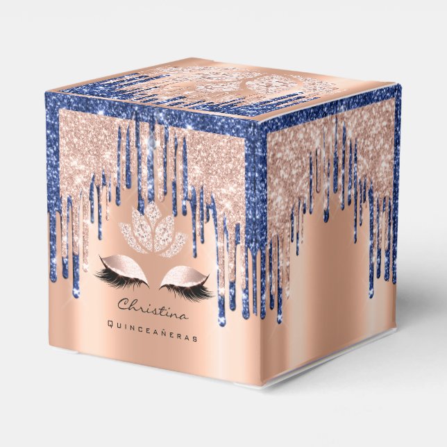 Quinceañeras Sweet 16th Bridal Rose Drip BlueNavy  Favor Box (Back Side)