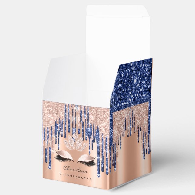Quinceañeras Sweet 16th Bridal Rose Drips Blue  Favor Box (Opened)