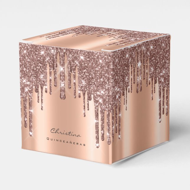 Quinceañeras Sweet 16th Bridal Rose Glitter Favor Box (Front Side)