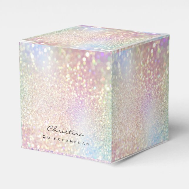 Quinceañeras Sweet 16th Bridal Rose Holographic  Favor Box (Front Side)