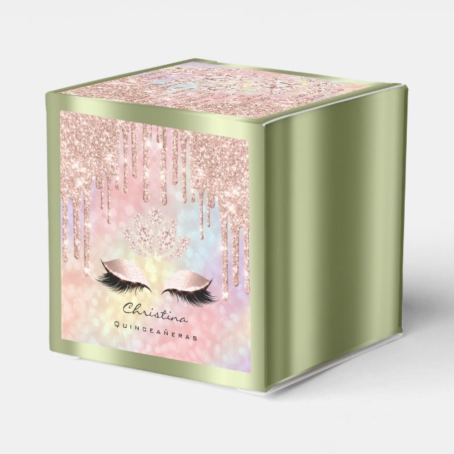 Quinceañeras Sweet 16th Bridal Rose Mint Holograph Favor Box (Back Side)