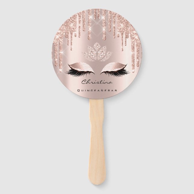 Quinceañeras Sweet 16th Bridal Shower Rose Sparkly Hand Fan (Back)