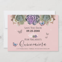 Quincenara Pink Cactus Save the Date Invitation