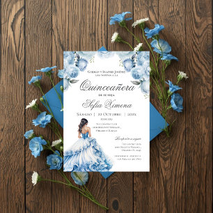 Quincenera Invitation in Spanish Blue