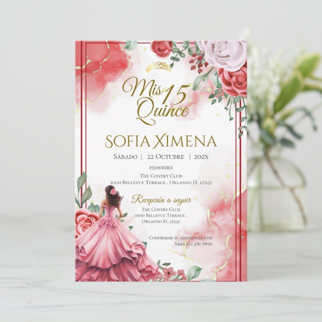 Quincenera Invitation in Spanish Boho (Standing Front)