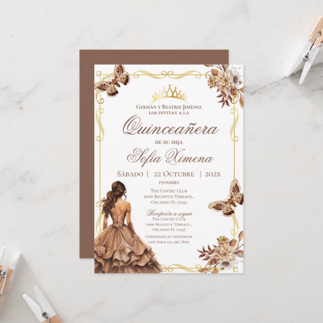 Quincenera Invitation in Spanish Boho (Front/Back In Situ)