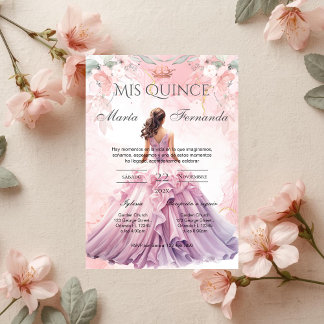Quinceñera Invitation in Spanish Pink Floral