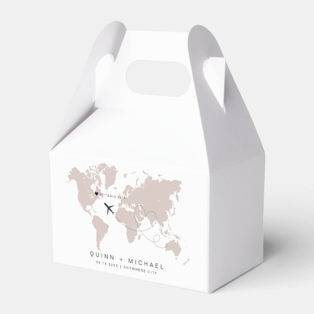 QUINN Blush World Map Travel Destination Wedding Favor Box (Front Side)