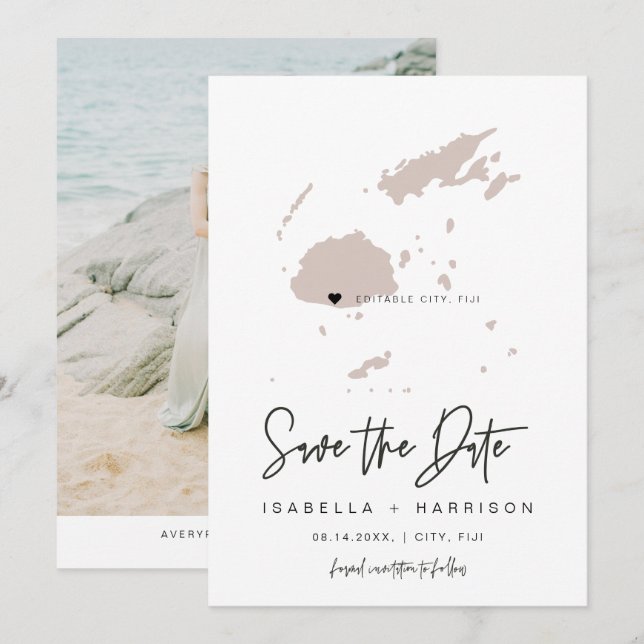 QUINN FIJI Blush Pink Map Photo Save the Date Invitation (Front/Back)