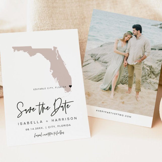 QUINN FLORIDA Blush Pink Map Photo Save the Date Invitation (Creator Uploaded)