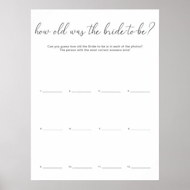 Quinn How Old Is The Bride Photo Game Poster (Front)