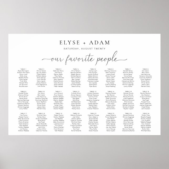 Quinn Modern Minimal 24 Table Seating Poster (Front)