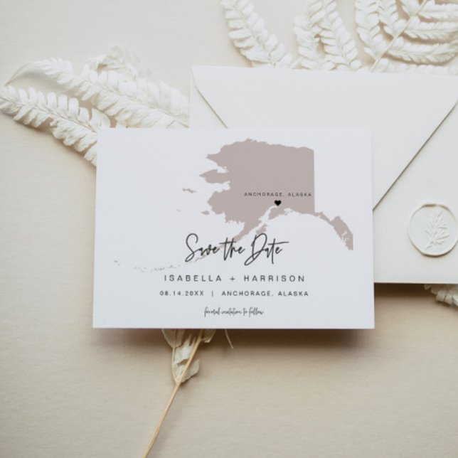 Quinn - Moveable Heart Blush Alaska Map Save Date Postcard (Creator Uploaded)