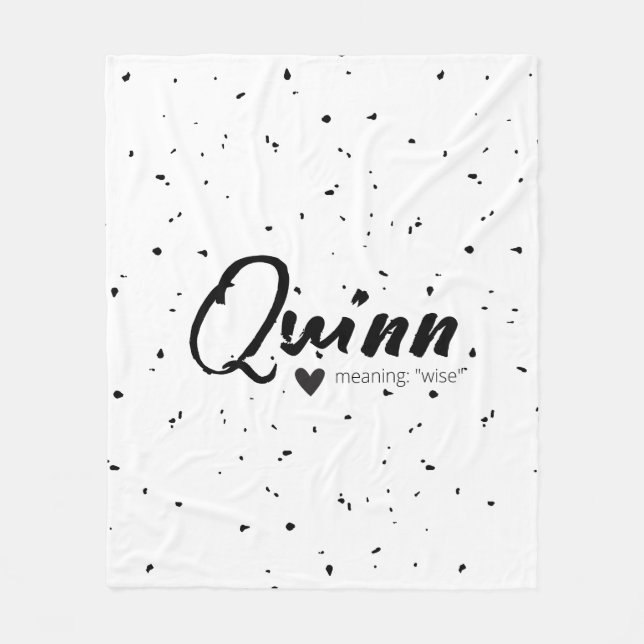 Quinn Name Meaning Minimal Modern Black White Home Fleece Blanket (Front)