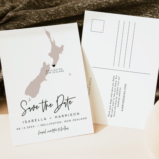 QUINN- New Zealand Map Save the Date EDITABLE Postcard (Creator Uploaded)