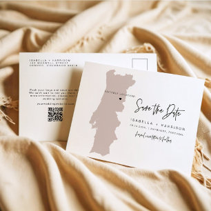 QUINN Portugal Map Save the Date (Movable Heart!) Postcard