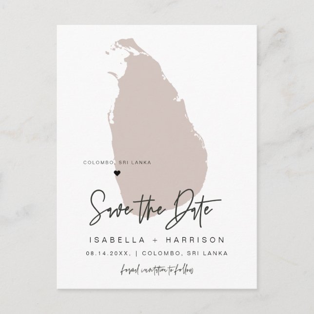 QUINN- Sri Lanka Map Save the Date *Moveable Heart Postcard (Front)