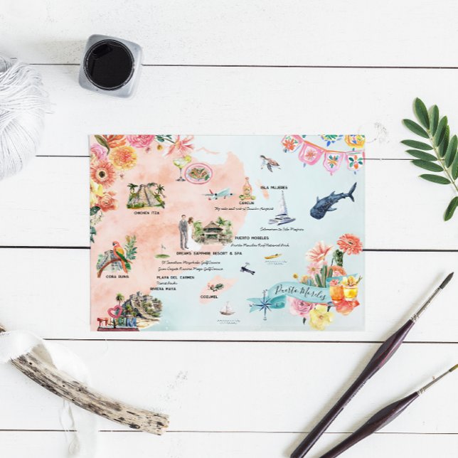 Quintana Roo | Carte Itinéraire De Mariage De Dest (Créateur téléchargé)