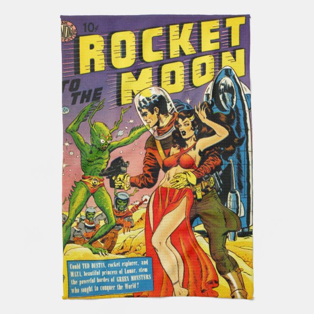 QUIRKY 1950's SCI FI PULP DESIGN Kitchen Towel (Vertical)