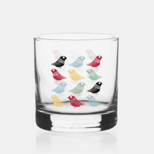 Quirky Abstract Birds Mid Century Danish Modern Whiskey Glass