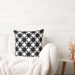 Quirky Abstract Black and White Diamond Grid Throw Pillow