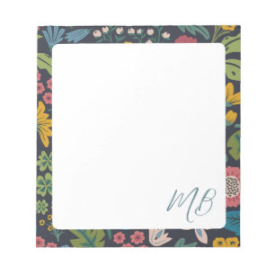 Quirky Abstract Floral Pattern Monogram Notepad