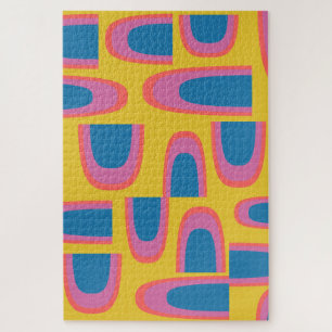 Quirky Abstract Geometric Shapes in Bright Yellow Jigsaw Puzzle