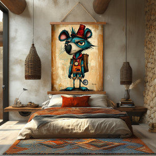 Quirky Abstract Sloth Character Art Hanging Tapestry