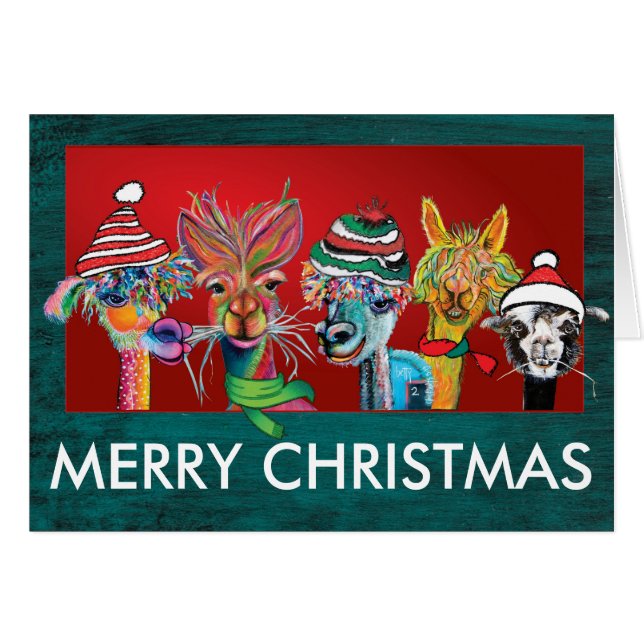 Quirky Alpacas Joyeux Noël carte 19-2 (Devant horizontal)