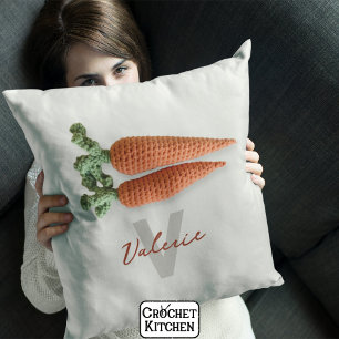 Quirky Amigurumi Minimalist Crochet Carrots Name  Throw Pillow