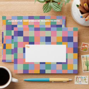 Quirky and Fun Colourful Chequerboard Grid Envelope