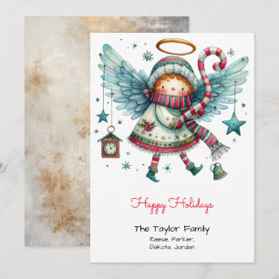 Quirky Angel Illustration Happy Holidays Holiday Card