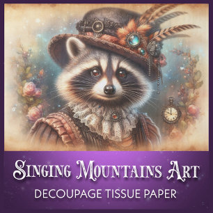 Quirky Antique Vintage Steampunk Raccoon Decoupage Tissue Paper