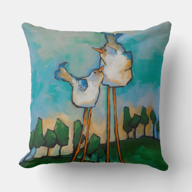 quirky birds throw pillow (Front)