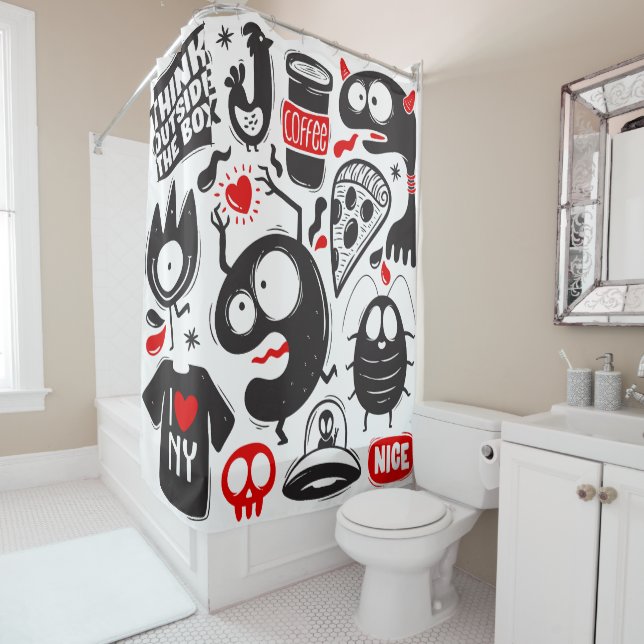 Quirky Black and Red Monster Doodles (In Situ)
