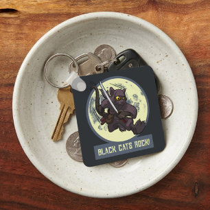 Quirky Black Cat Ninja Alternative Animal Artwork Keychain