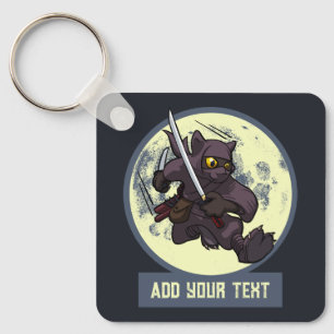 Quirky Black Cat Ninja Alternative Animal Artwork Keychain