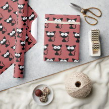 Quirky Black Cat Wide Eyes Crimson Red Gift