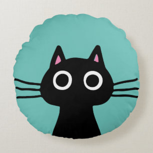 Quirky Black Kitty Cat   Cool Cat Lover's Round Pillow